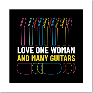 Love One Woman and Many Guitars Guitar Outline Posters and Art